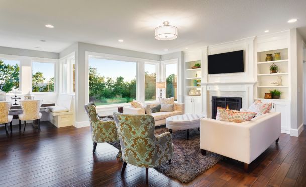 Living room with dining room on the side