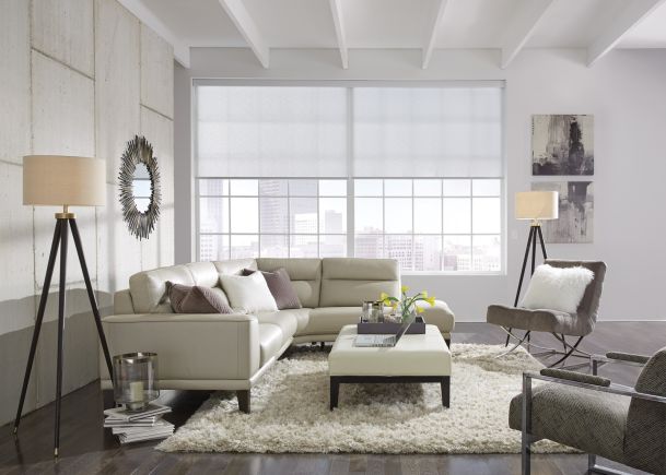 Living room with half raised shades