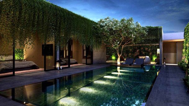 Outdoor lighted pool